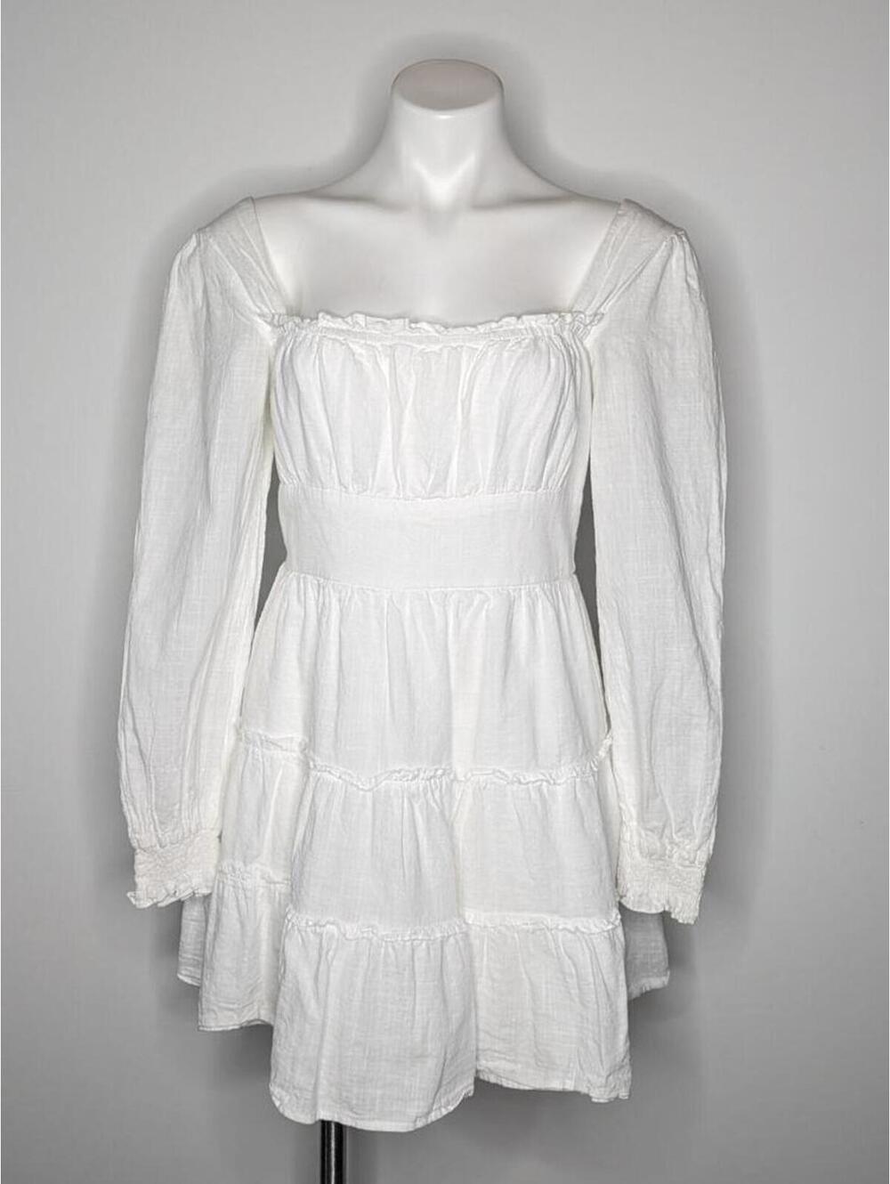 Altar'd State White Cotton Square Neck Long Sleeve Knee Length Dress M